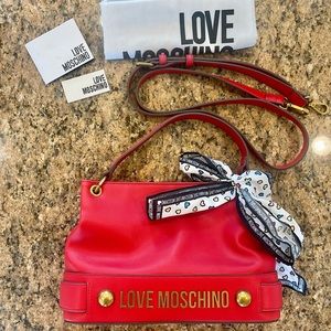 NWT love moschino red leather bag with scarf and crossbody strap